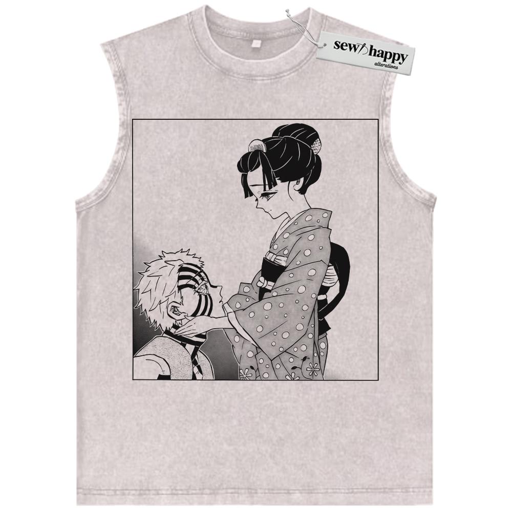 Wash Tank Top Akaza Tank Top, Demon Slayer Tank Top, Anime Tank Top, Vintage Tank Top