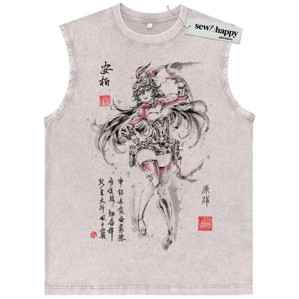 Wash Tank Top Amber Tank Top, Genshin Impact Tank Top, Game Tank Top, Vintage Tank Top