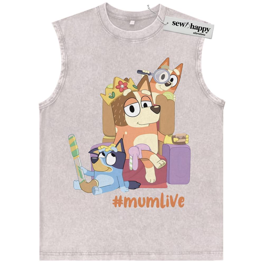 Wash Tank Top Bluey Tank Top, Mother’s Day Tank Top, Animated Tank Top, Vintage Tank Top