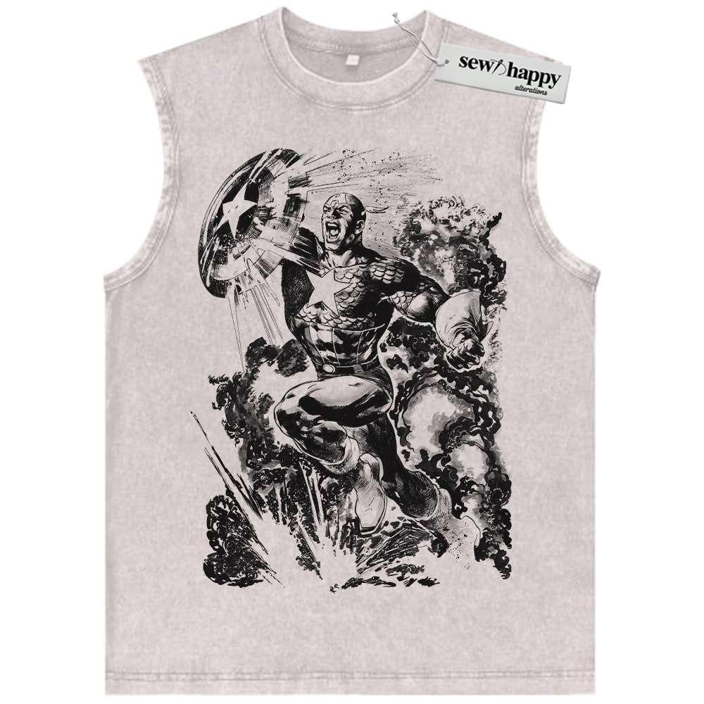 Wash Tank Top Captain America Tank Top, Marvel Comics Tank Top, Vintage Tank Top
