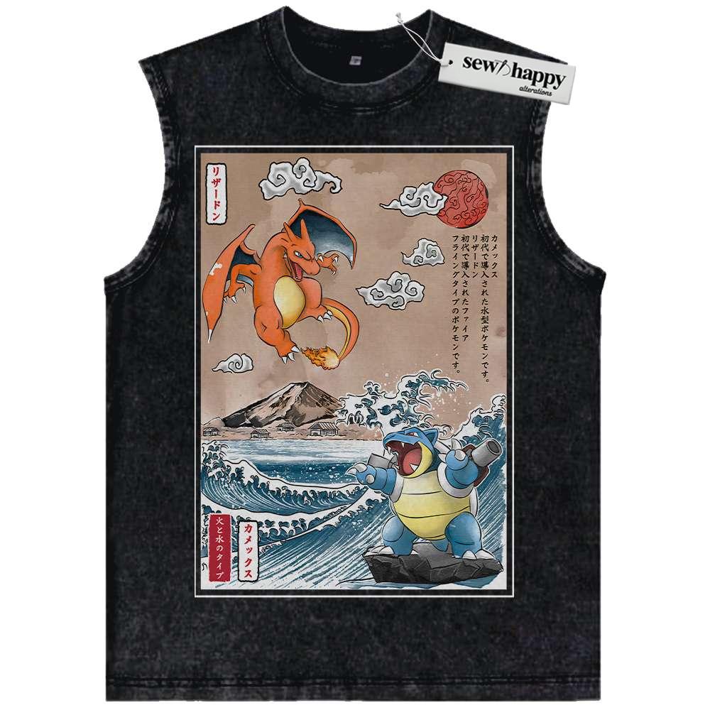Wash Tank Top Charizard vs Blastoise Tank Top, Pokemon Tank Top, Anime Tank Top, Vintage Tank Top