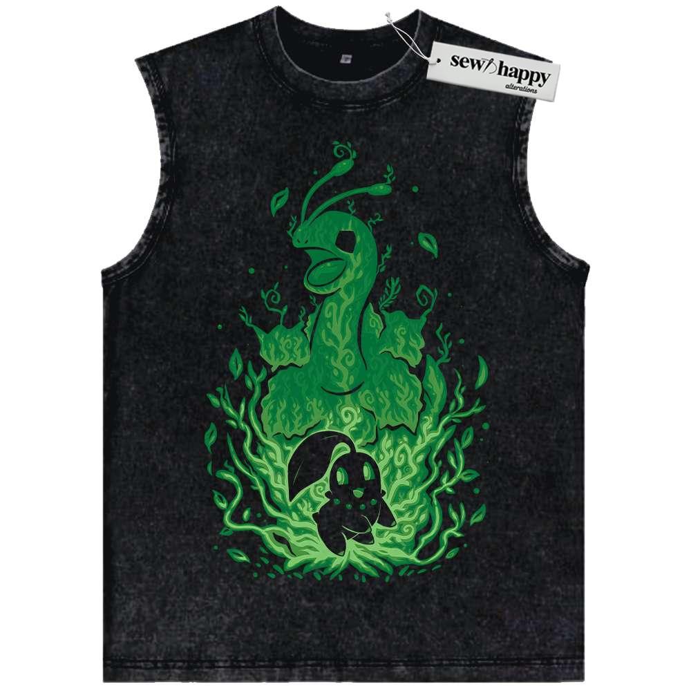 Wash Tank Top Chikorita Tank Top, Meganium Tank Top, Pokemon Tank Top,Anime Tank Top, Vintage Tank Top