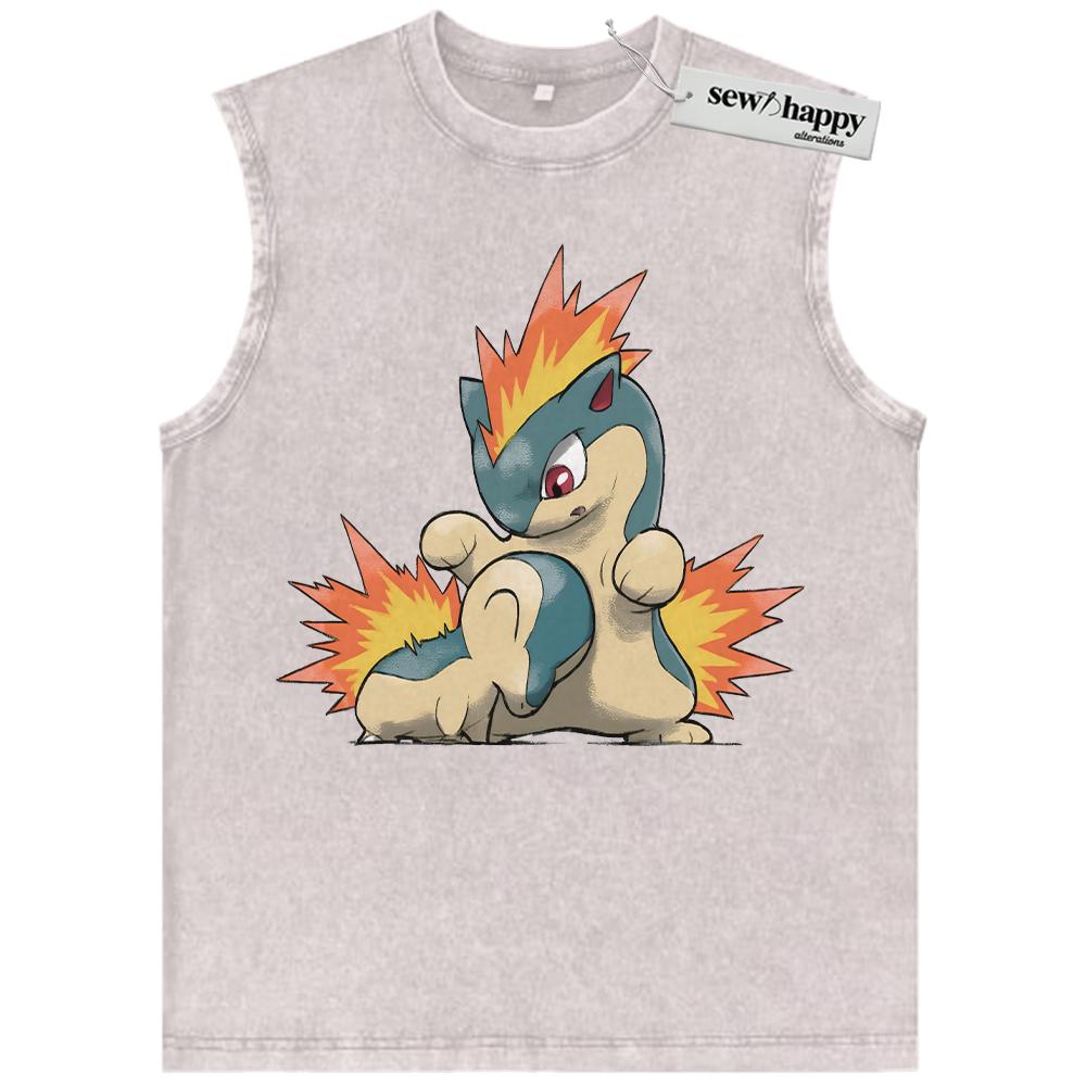 Wash Tank Top Cyndaquil Tank Top, Typhlosion Tank Top, Pokemon Tank Top, PKM Tank Top, Anime Tank Top, Vintage Tank Top