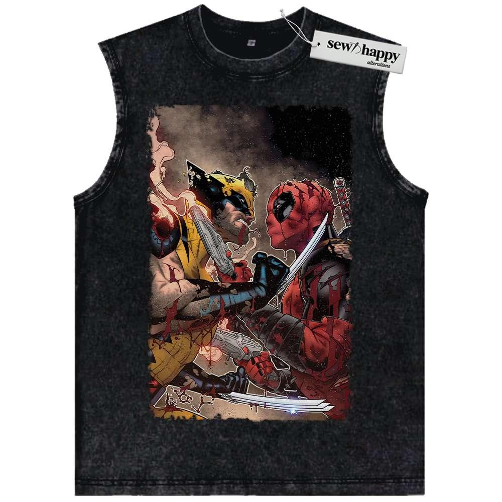 Wash Tank Top Deadpool Tank Top, Wolverine Tank Top, Marvel Comics Tank Top, Vintage Tank Top