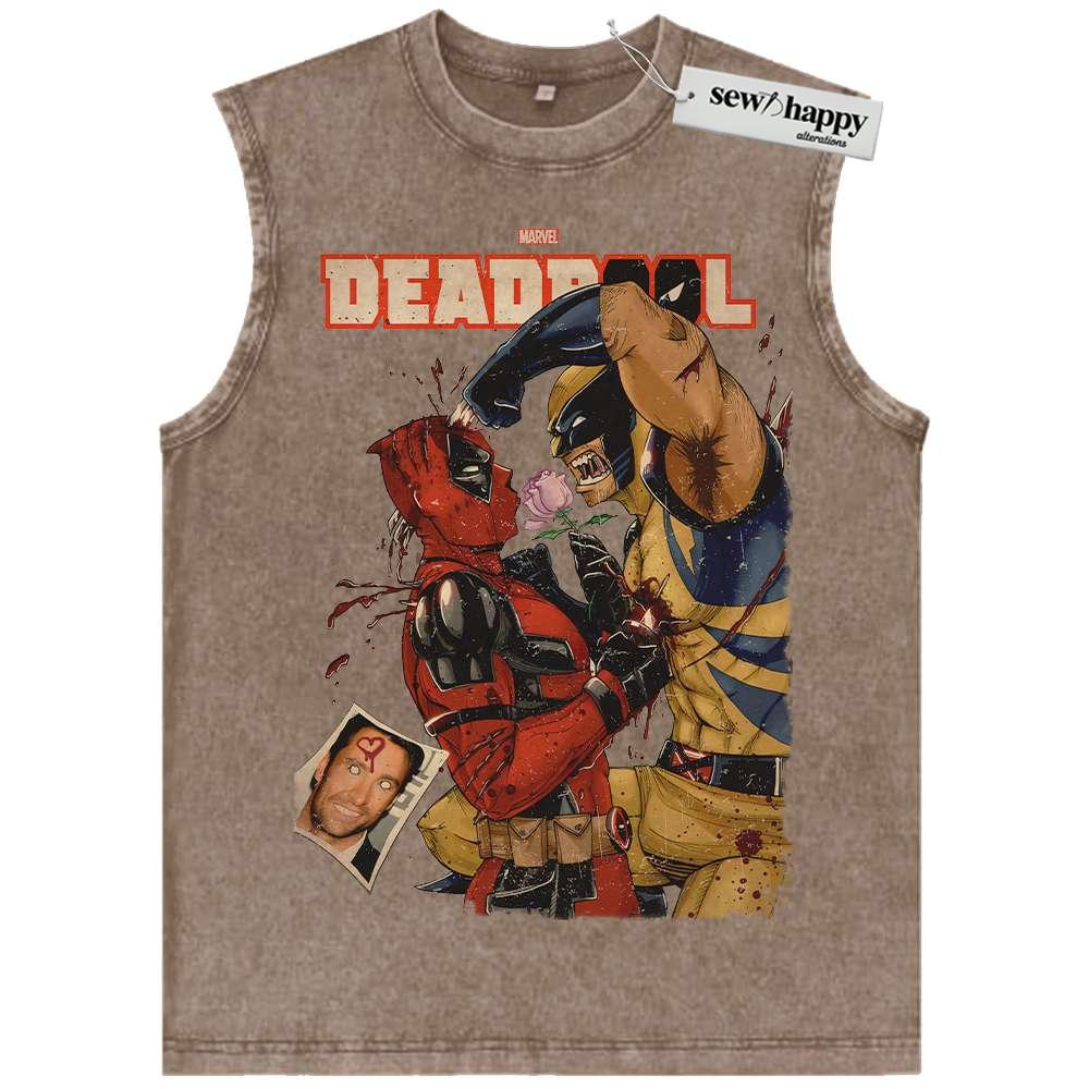 Wash Tank Top Deadpool vs Wolverine Tank Top, Marvel Comics Tank Top, Vintage Tank Top