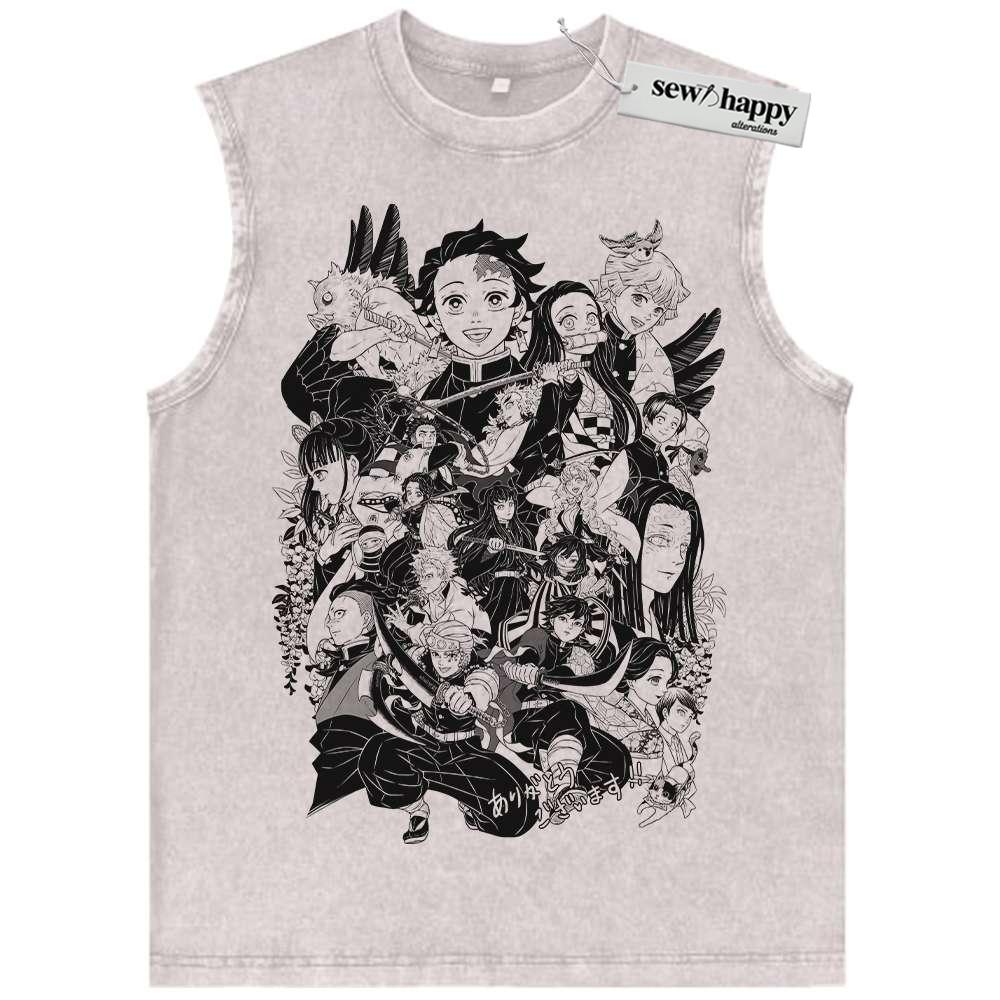 Wash Tank Top Demon Slayer Tank Top, Anime Tank Top, Vintage Tank Top