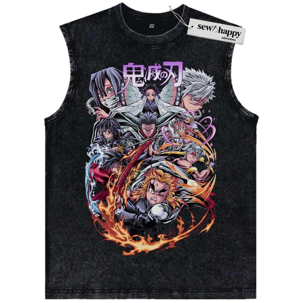 Wash Tank Top Demon Slayer Tank Top, Anime Tank Top, Vintage Tank Top