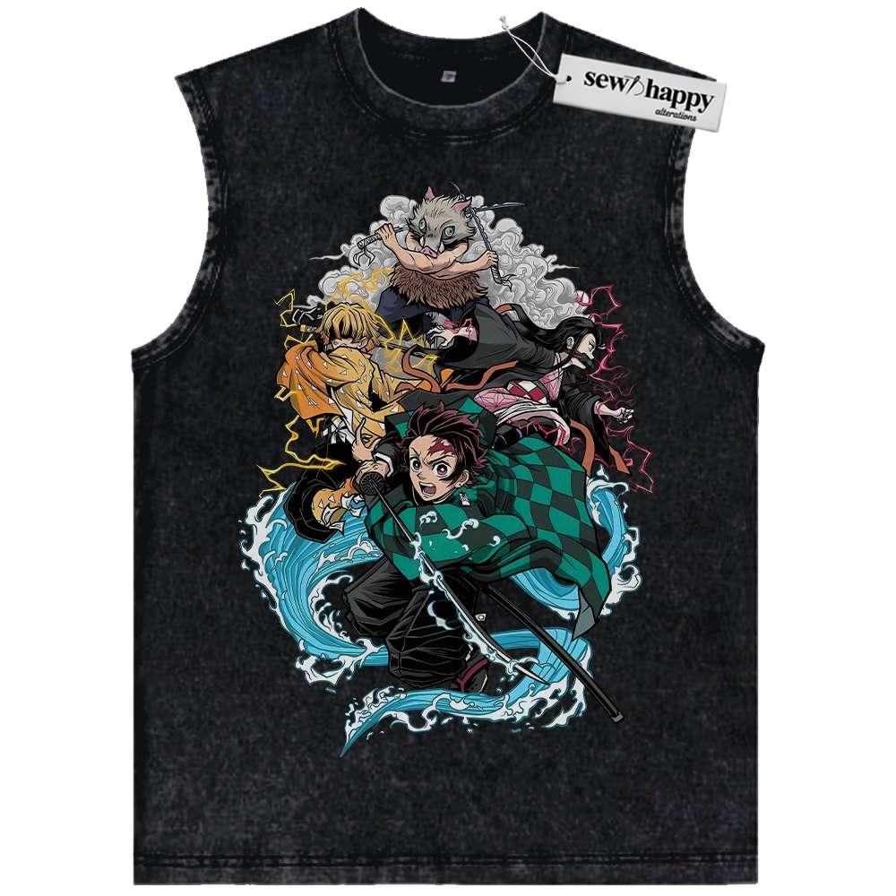 Wash Tank Top Demon Slayer Tank Top, Anime Tank Top, Vintage Tank Top