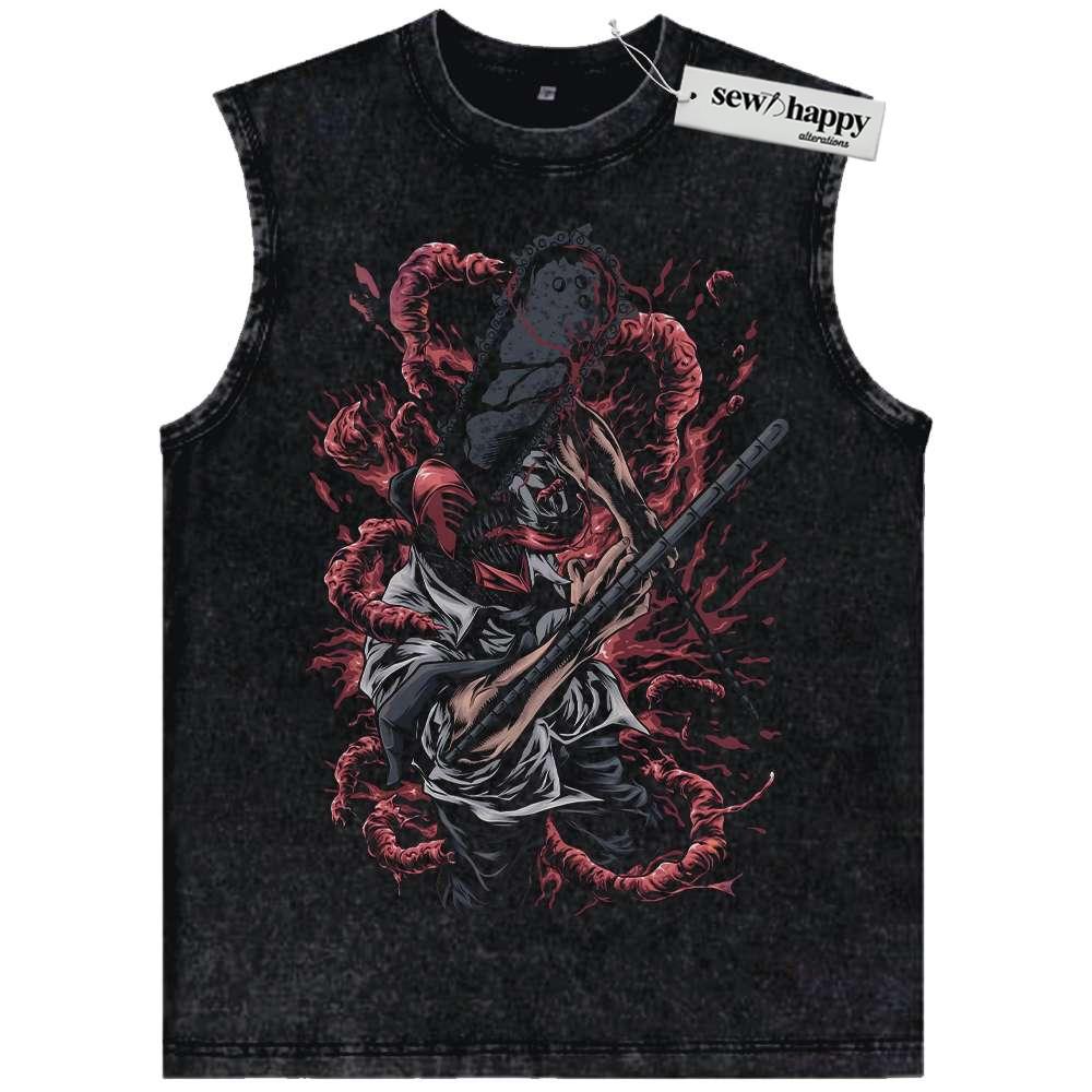 Wash Tank Top Denji – Chainsaw Devil Tank Top, Chainsaw Man Tank Top, Anime Tank Top, Vintage Tank Top