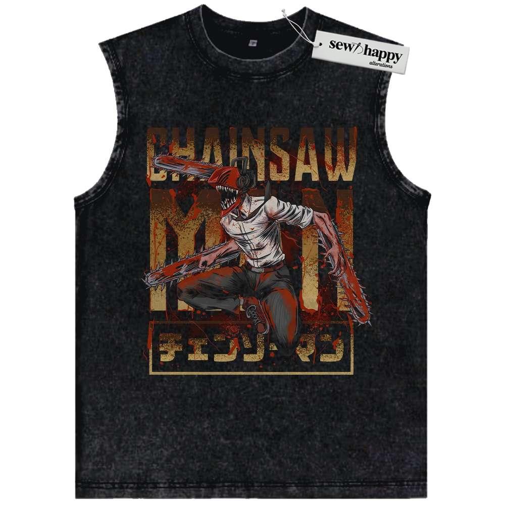 Wash Tank Top Denji – Chainsaw Devil Tank Top, Chainsaw Man Tank Top, Anime Tank Top, Vintage Tank Top