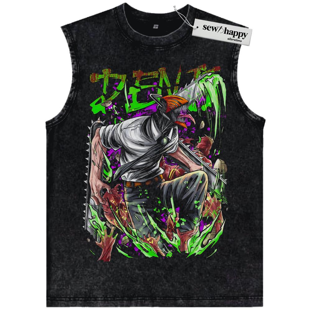 Wash Tank Top Denji Tank Top, Chainsaw Devil Tank Top, Chainsaw Man Tank Top, Anime Tank Top, Vintage Tank Top