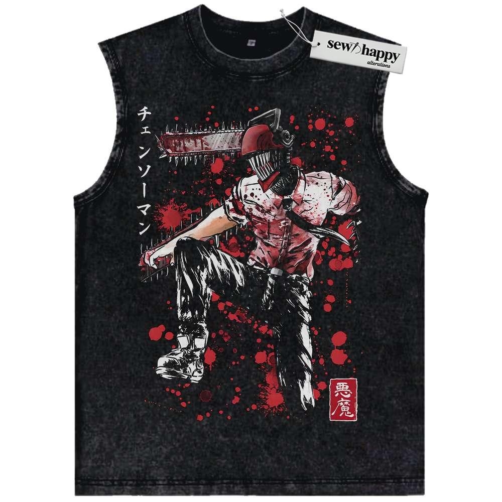 Wash Tank Top Denji Tank Top, Chainsaw Man Tank Top, Anime Tank Top, Vintage Tank Top
