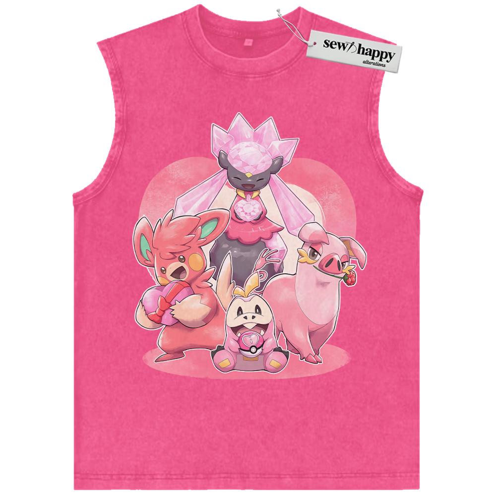 Wash Tank Top Diancie Tank Top, Skitty Tank Top, Fuecoco Tank Top, Lechonk Tank Top, Pokemon Tank Top, PKM Tank Top, Valentine’s Day Tank Top, Anime Tank Top, Vintage Tank Top