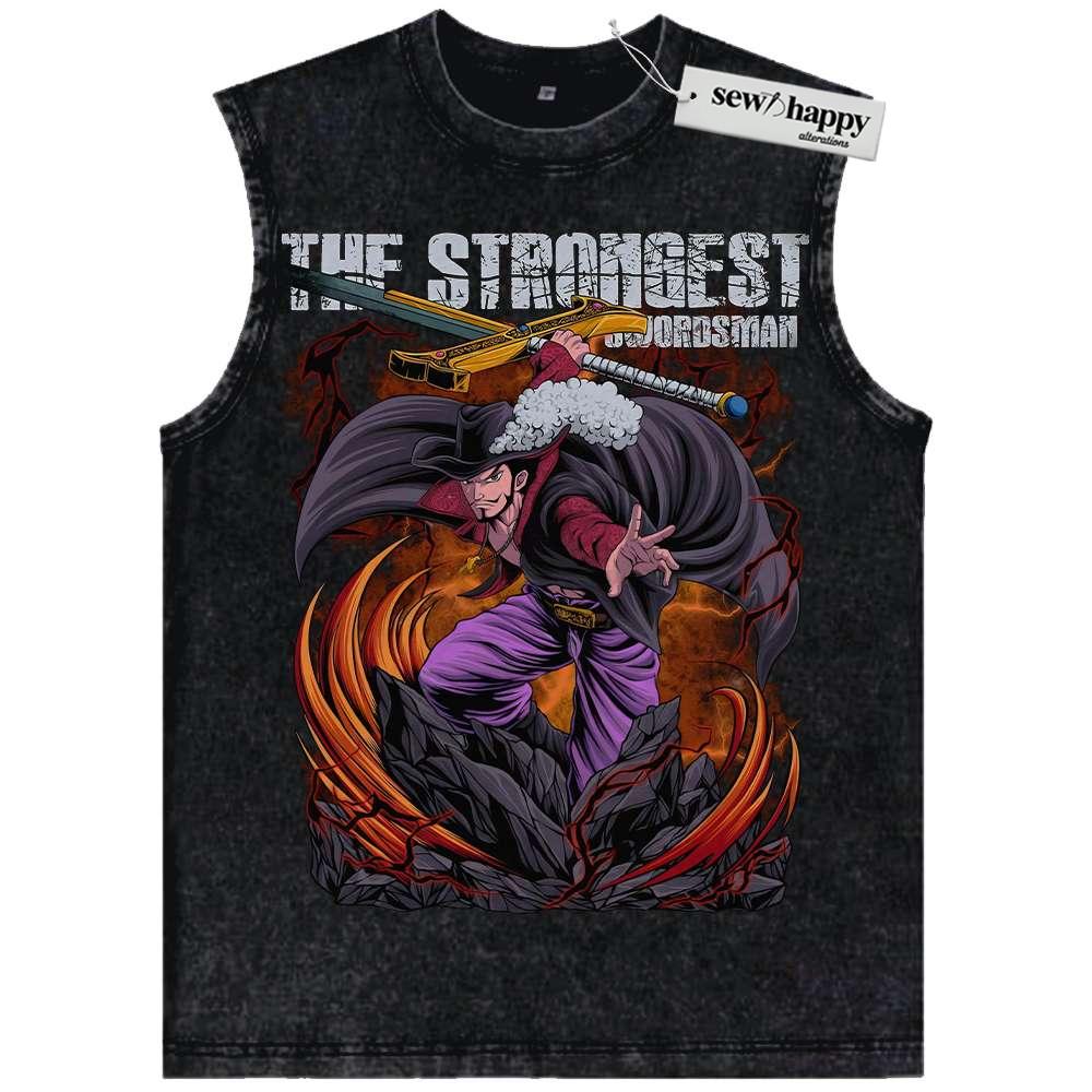 Wash Tank Top Dracule Mihawk Tank Top, One Piece Tank Top, Anime Tank Top, Vintage Tank Top
