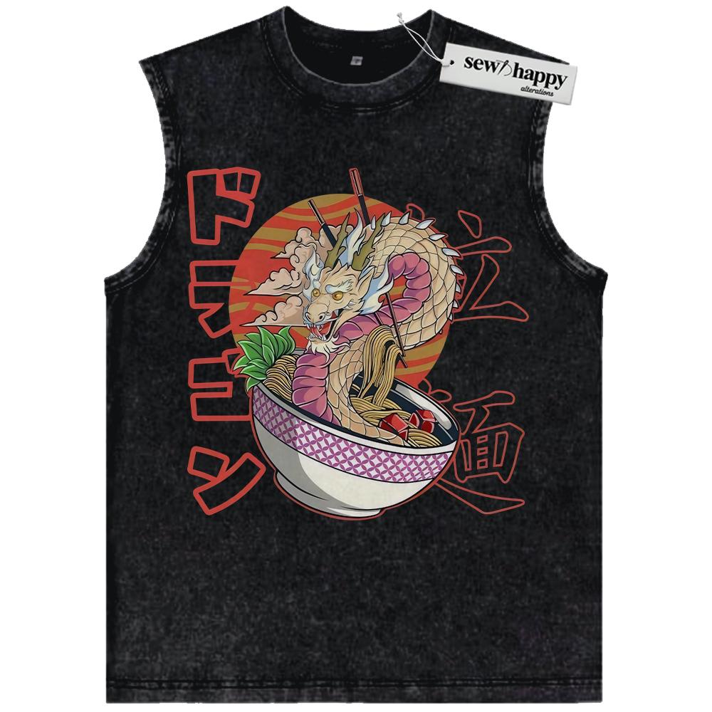 Wash Tank Top Dragon Ramen Tank Top, Japanese Streetwear Tank Top, Vintage Tank Top