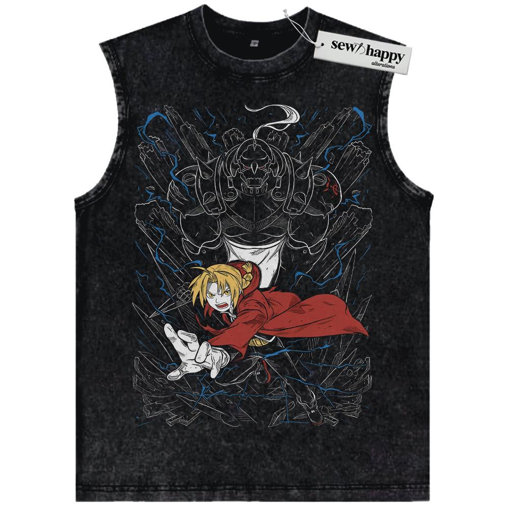 Wash Tank Top Edward vs Alphonse Elric Tank Top, Fullmetal Alchemist Tank Top, Anime Tank Top, Vintage Tank Top