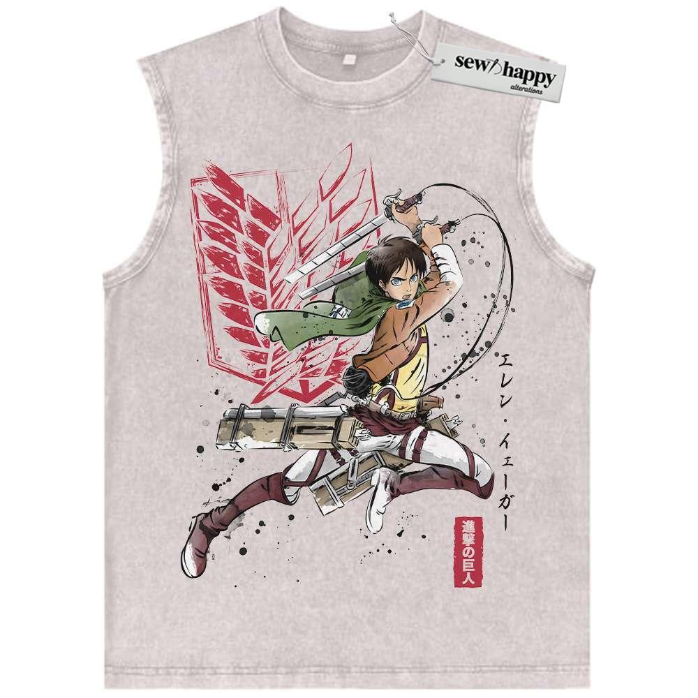 Wash Tank Top Eren Yeager Tank Top, Attack on Titan Tank Top, AOT Tank Top, Anime Tank Top, Vintage Tank Top