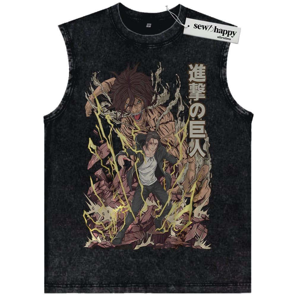 Wash Tank Top Eren Yeager Tank Top, Attack On Titan Tank Top, AOT Tank Top, Anime Tank Top, Vintage Tank Top