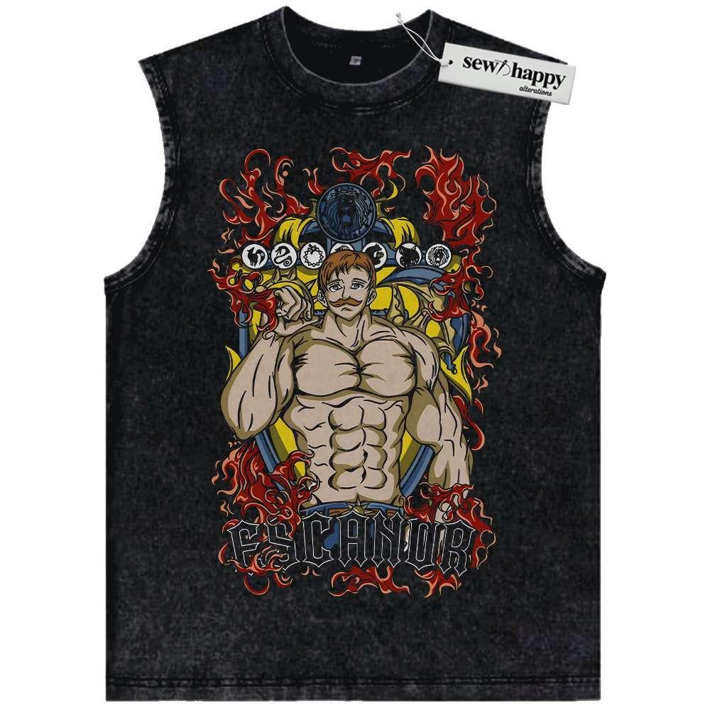 Wash Tank Top Escanor Tank Top, Seven Deadly Sins Tank Top, Anime Tank Top, Vintage Tank Top