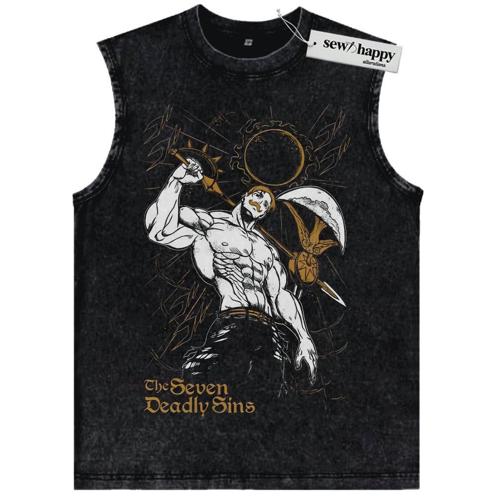 Wash Tank Top Escanor Tank Top, Seven Deadly Sins Tank Top, Anime Tank Top, Vintage Tank Top
