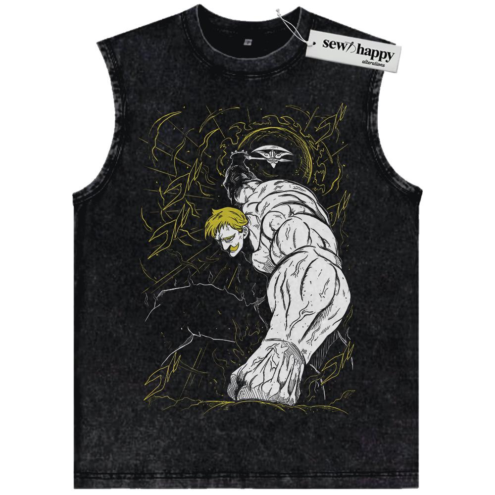 Wash Tank Top Escanor Tank Top, Seven Deadly Sins Tank Top, Anime Tank Top, Vintage Tank Top