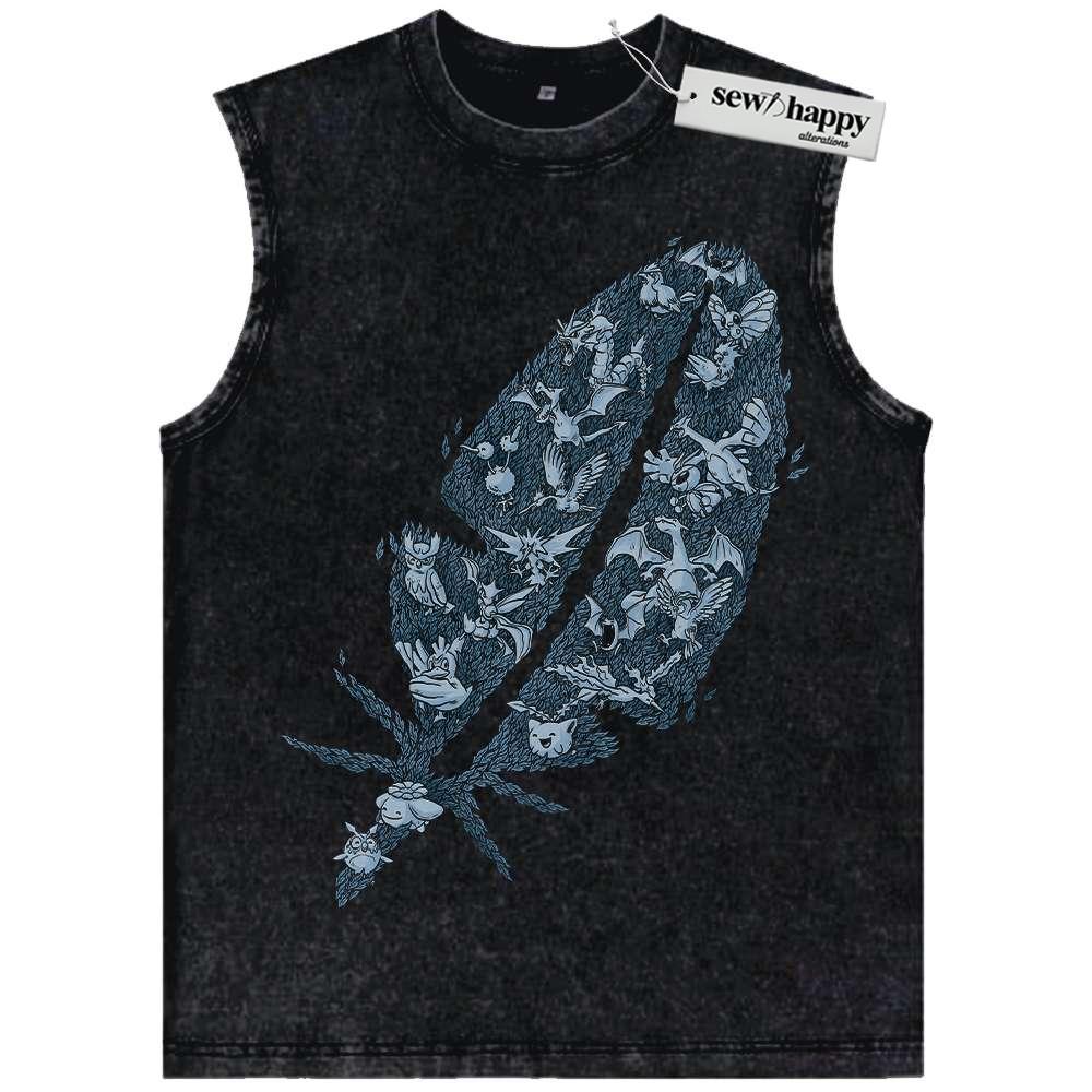 Wash Tank Top Flying-Type Pokemon Tank Top, Anime Tank Top, Vintage Tank Top