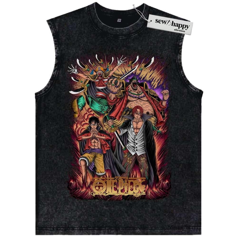 Wash Tank Top Four Emperors One Piece Tank Top, Anime Tank Top, Vintage Tank Top