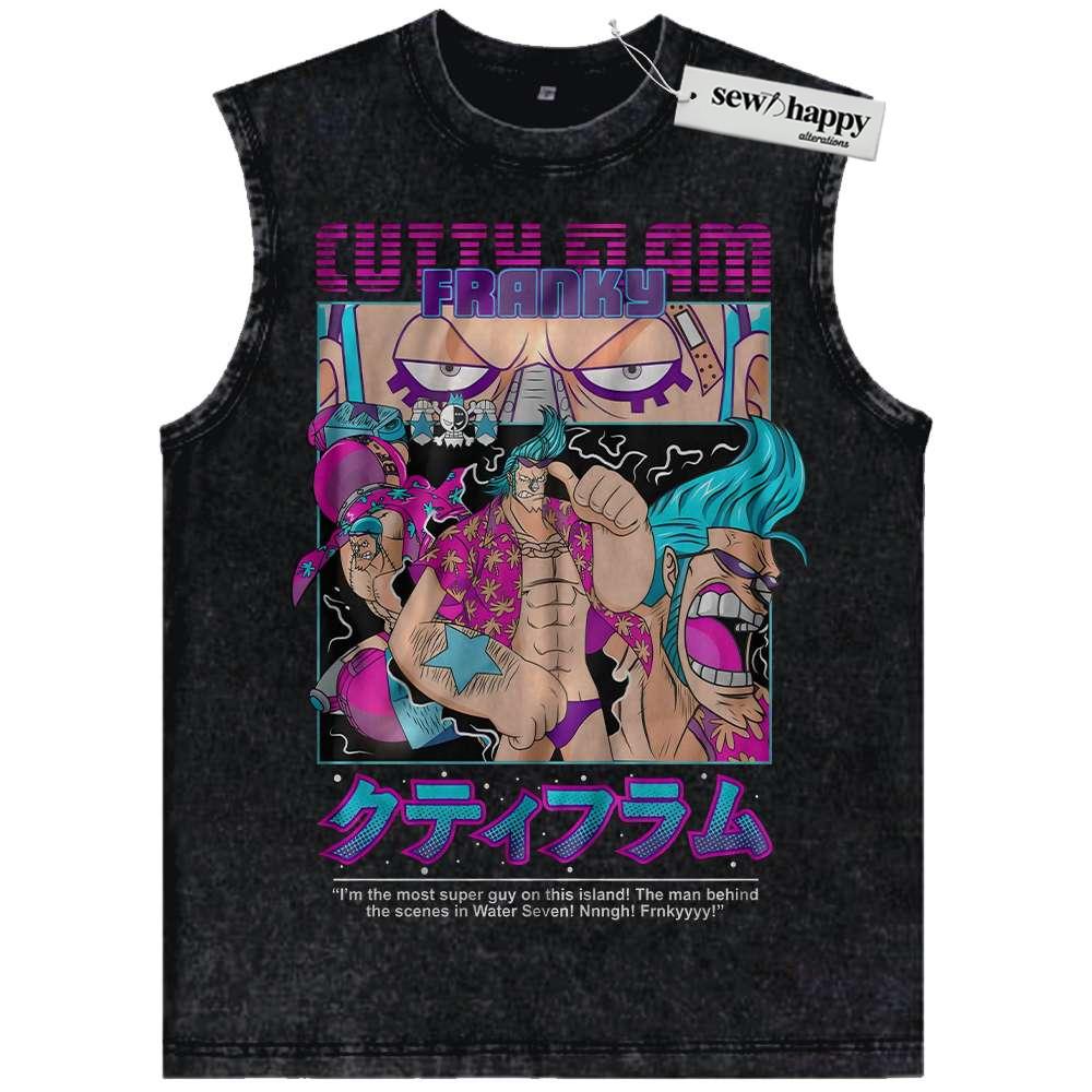 Wash Tank Top Franky Tank Top, One Piece Tank Top, Anime Tank Top, Vintage Tank Top