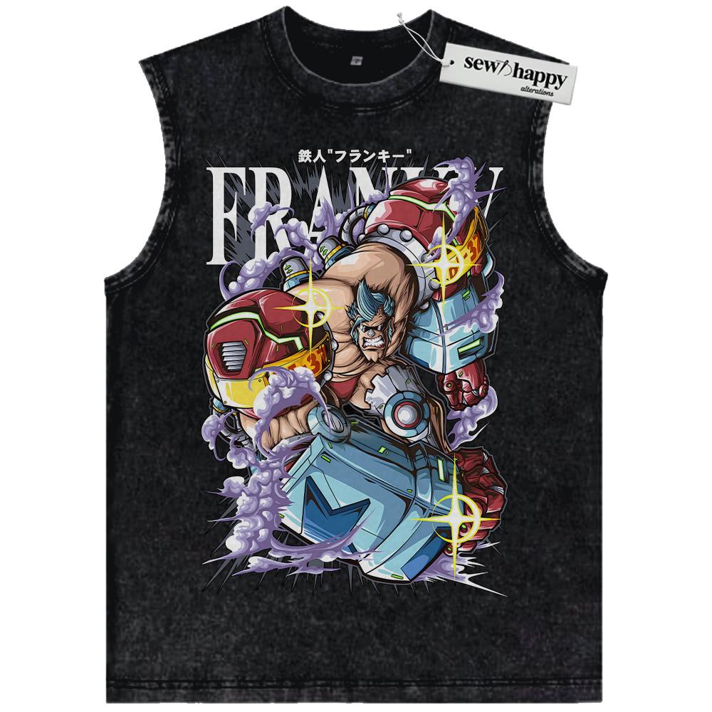 Wash Tank Top Franky Tank Top, One Piece Tank Top, Anime Tank Top, Vintage Tank Top