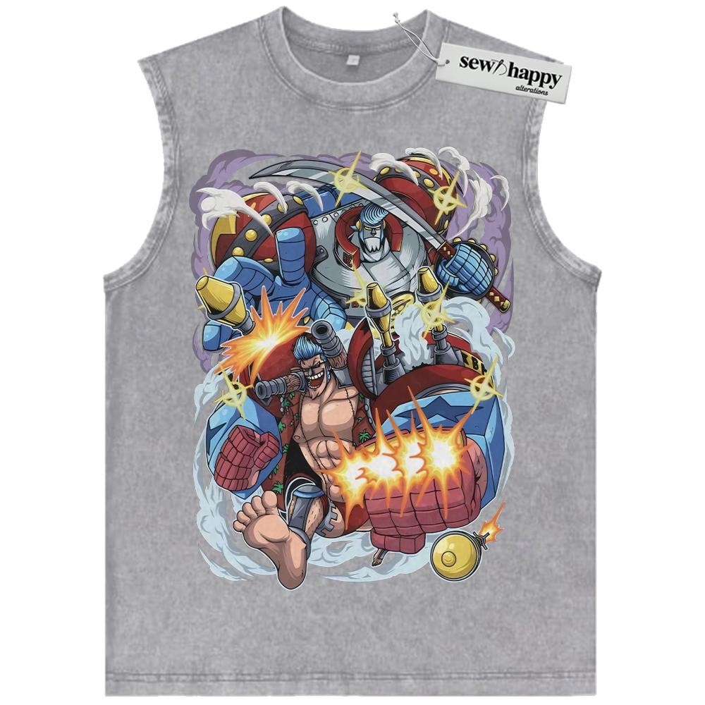 Wash Tank Top Franky Tank Top, One Piece Tank Top, Anime Tank Top, Vintage Tank Top