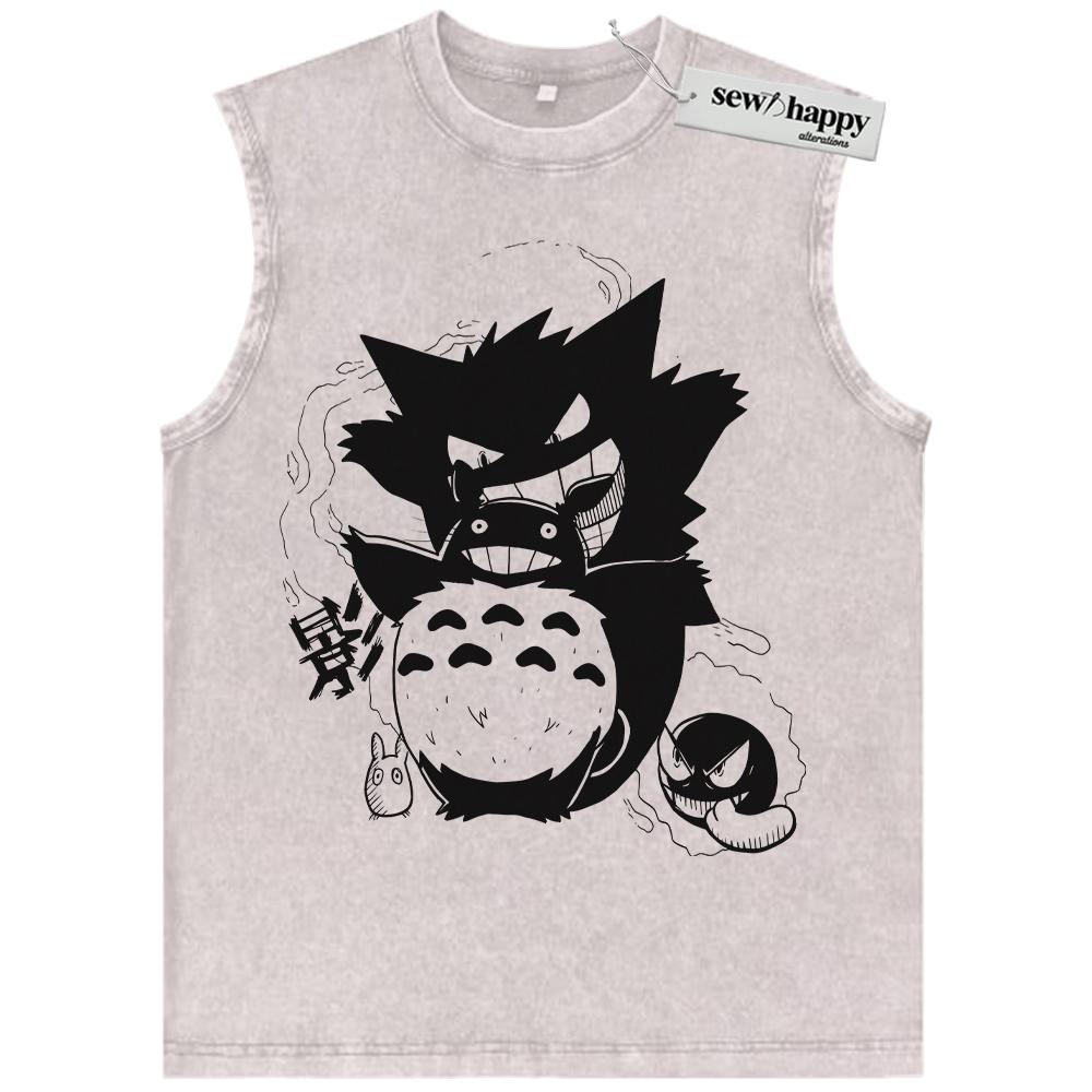 Wash Tank Top Gengar and Totoro Tank Top, Pokemon Tank Top, My Neighbor Totoro Tank Top, Studio Ghibli Tank Top, Anime Tank Top, Vintage Tank Top
