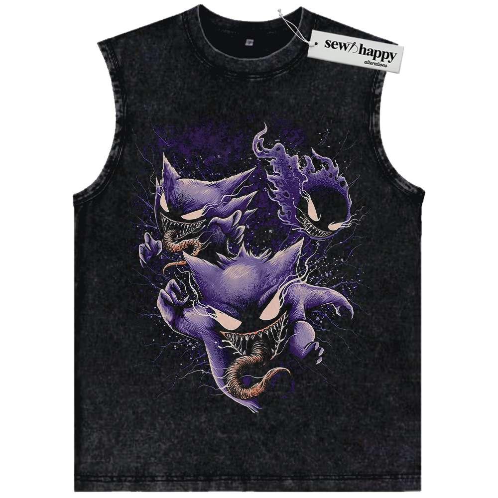 Wash Tank Top Gengar Gatsly vs Haunter Tank Top, Pokemon Tank Top, Anime Tank Top, Vintage Tank Top