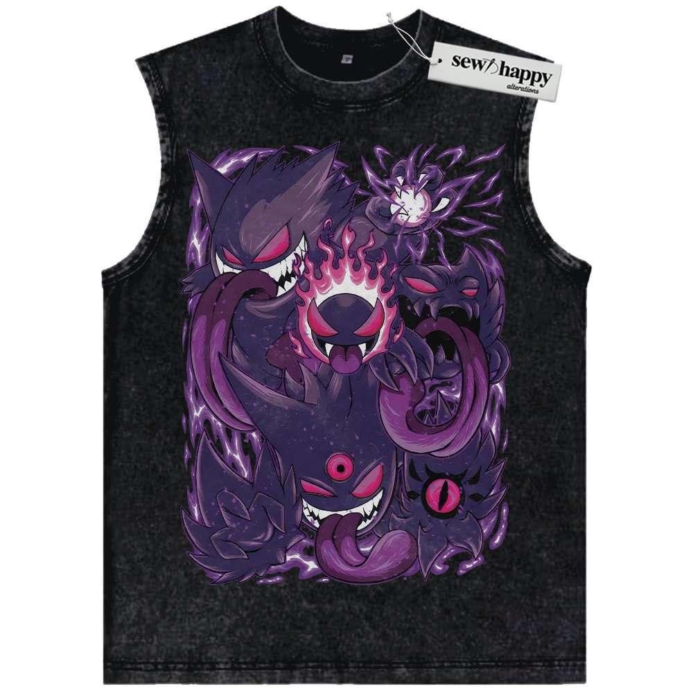 Wash Tank Top Gengar Tank Top, Gatsly Tank Top, Haunter Tank Top, Pokemon Tank Top, PKM Tank Top, Anime Tank Top, Vintage Tank Top