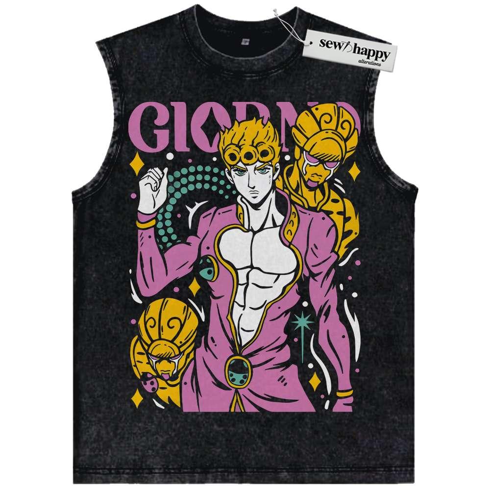 Wash Tank Top Giorno Giovanna Tank Top, JoJo’s Bizarre Adventure Tank Top, Anime Tank Top, Vintage Tank Top