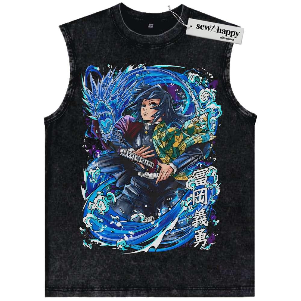 Wash Tank Top Giyu Tomioka Tank Top, Demon Slayer Tank Top, Anime Tank Top, Vintage Tank Top