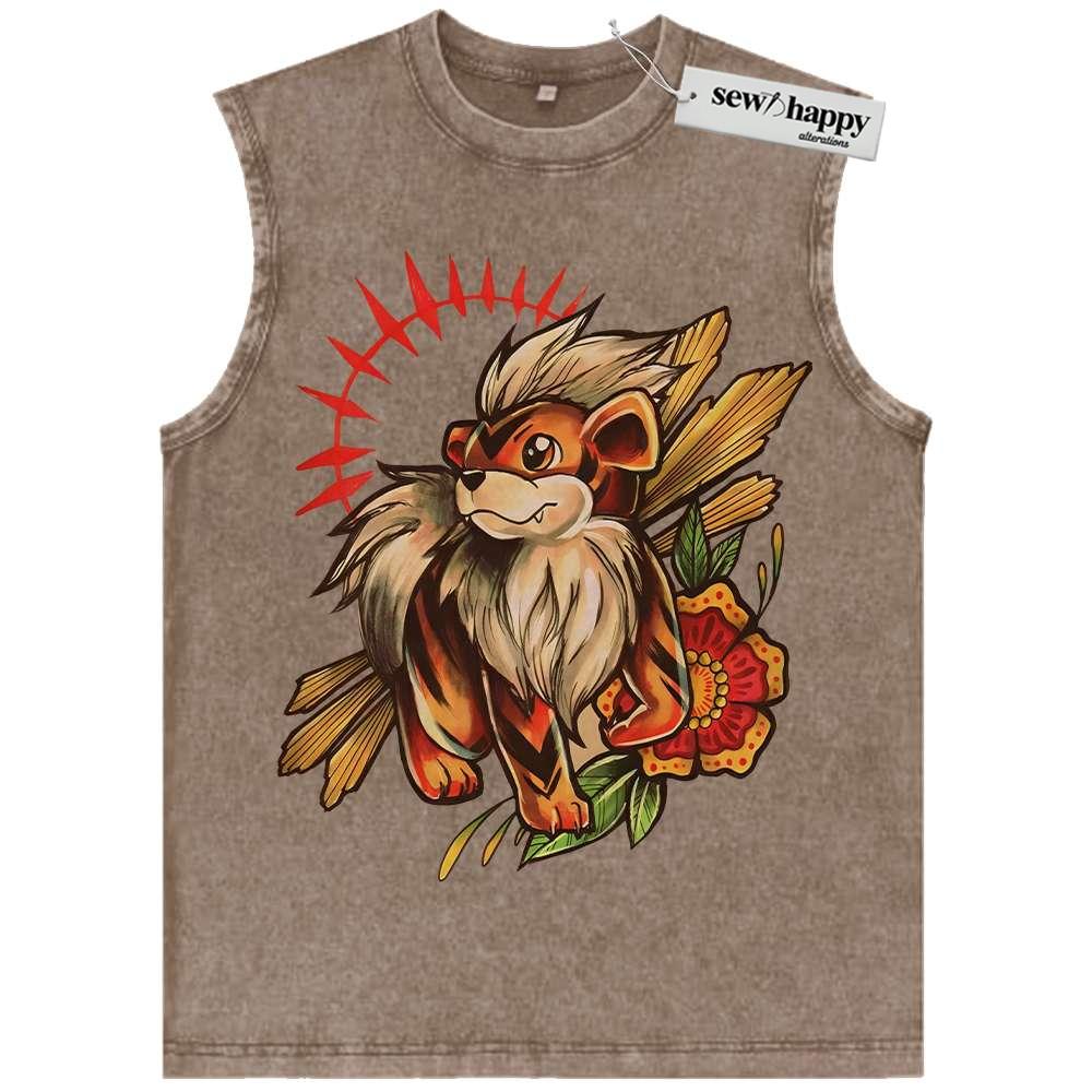 Wash Tank Top Growlithe Tank Top, Pokemon Tank Top,Anime Tank Top, Vintage Tank Top