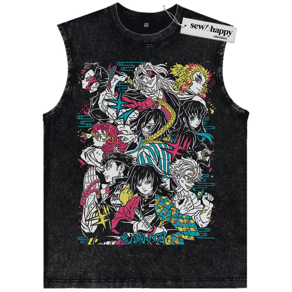 Wash Tank Top Hashira Tank Top, Demon Slayer Tank Top, Anime Tank Top, Vintage Tank Top