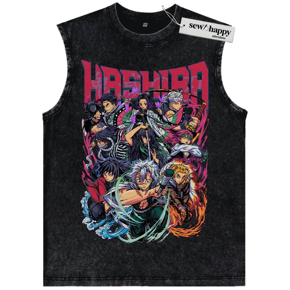 Wash Tank Top Hashira Tank Top, Demon Slayer Tank Top, Anime Tank Top, Vintage Tank Top