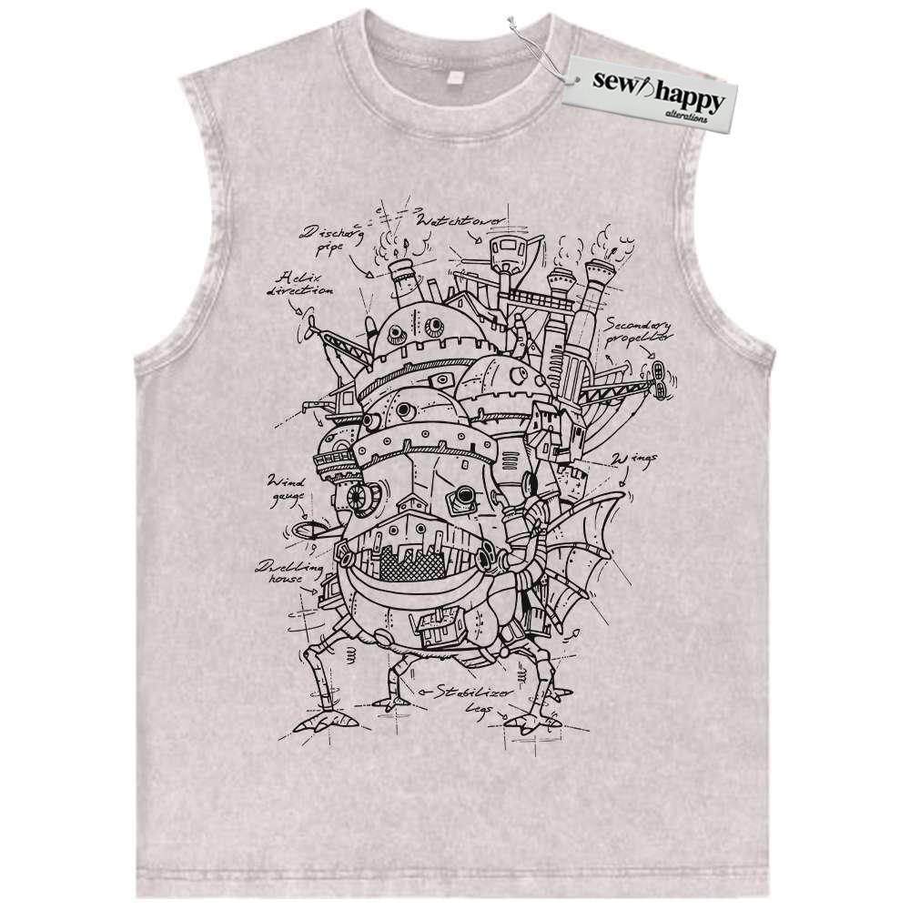 Wash Tank Top Howl’s Moving Castle Tank Top, Studio Ghibli Tank Top, Anime Tank Top, Vintage Tank Top