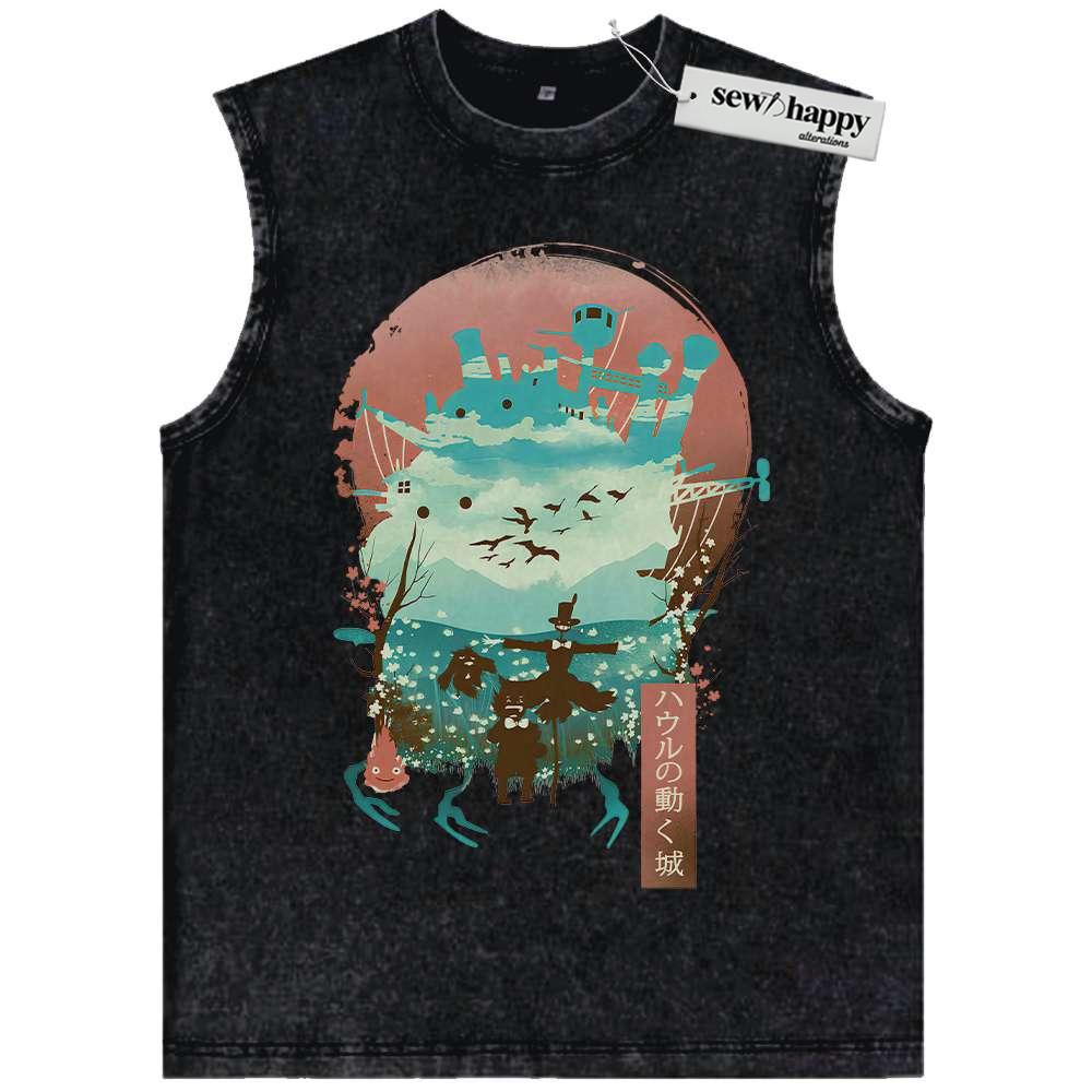 Wash Tank Top Howl’s Moving Castle Tank Top, Studio Ghibli Tank Top, Anime Tank Top, Vintage Tank Top