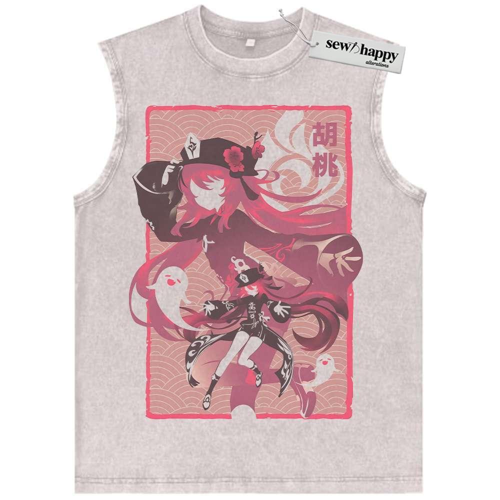 Wash Tank Top Hu Tao Tank Top, Genshin Impact Tank Top, Game Tank Top, Vintage Tank Top