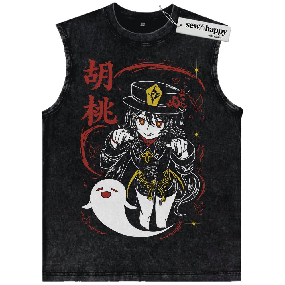 Wash Tank Top Hu Tao Tank Top, Genshin Impact Tank Top, Game Tank Top, Vintage Tank Top