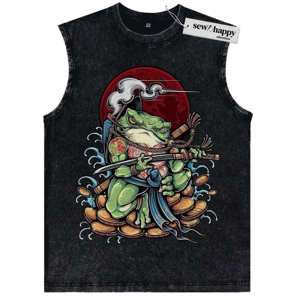 Wash Tank Top Japanese Frog Tank Top, Animal Tank Top, Vintage Tank Top