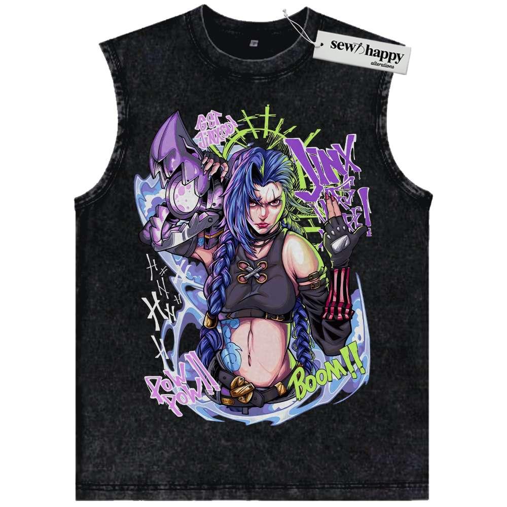Wash Tank Top Jinx – Arcane Tank Top, League of Legends Tank Top, Game Tank Top, Vintage Tank Top