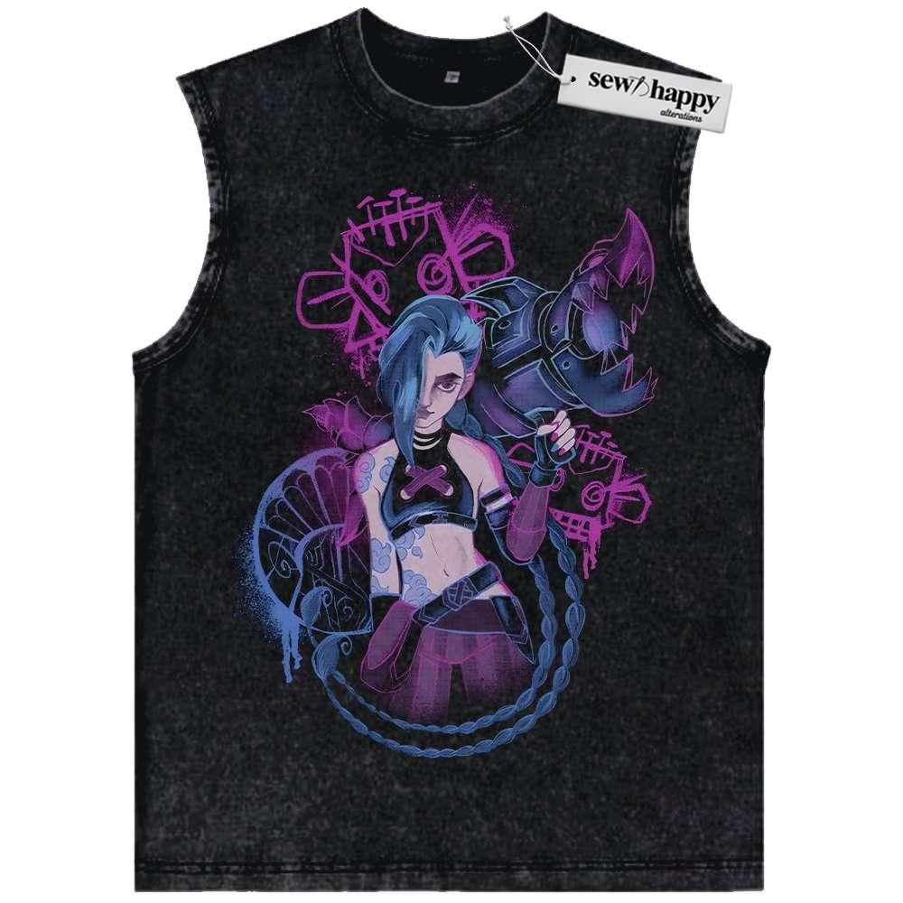 Wash Tank Top Jinx Tank Top, League of Legends Tank Top, LoL Tank Top, Game Tank Top, Vintage Tank Top