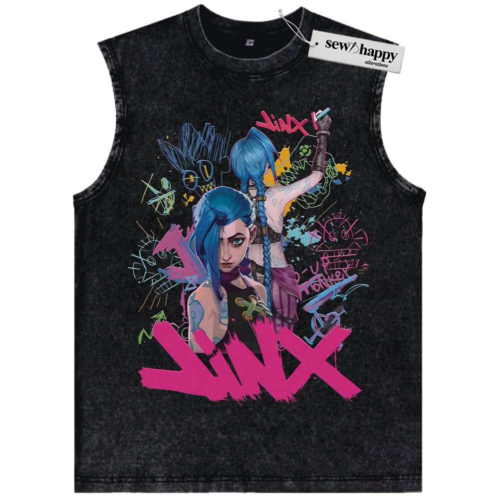 Wash Tank Top Jinx Tank Top, League of Legends Tank Top, LoL Tank Top, Game Tank Top, Vintage Tank Top