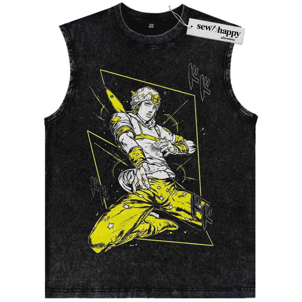 Wash Tank Top Johnny Joestar Tank Top, JoJo’s Bizarre Adventure Tank Top, Anime Tank Top, Vintage Tank Top