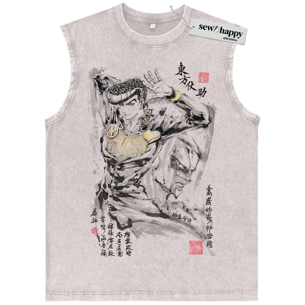 Wash Tank Top Josuke Higashikata Tank Top, JoJo’s Bizarre Adventure Tank Top, Anime Tank Top, Vintage Tank Top