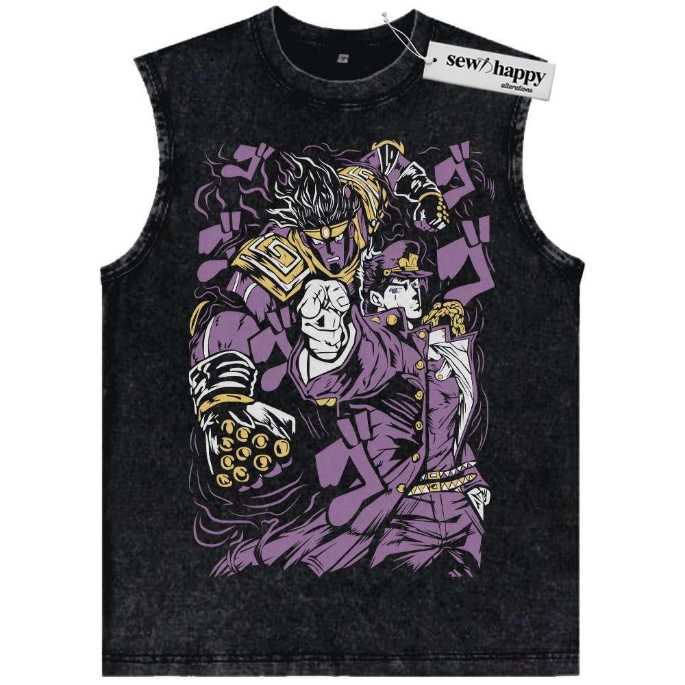 Wash Tank Top Jotaro Kujo Tank Top, JoJo’s Bizarre Adventure Tank Top, Anime Tank Top, Vintage Tank Top