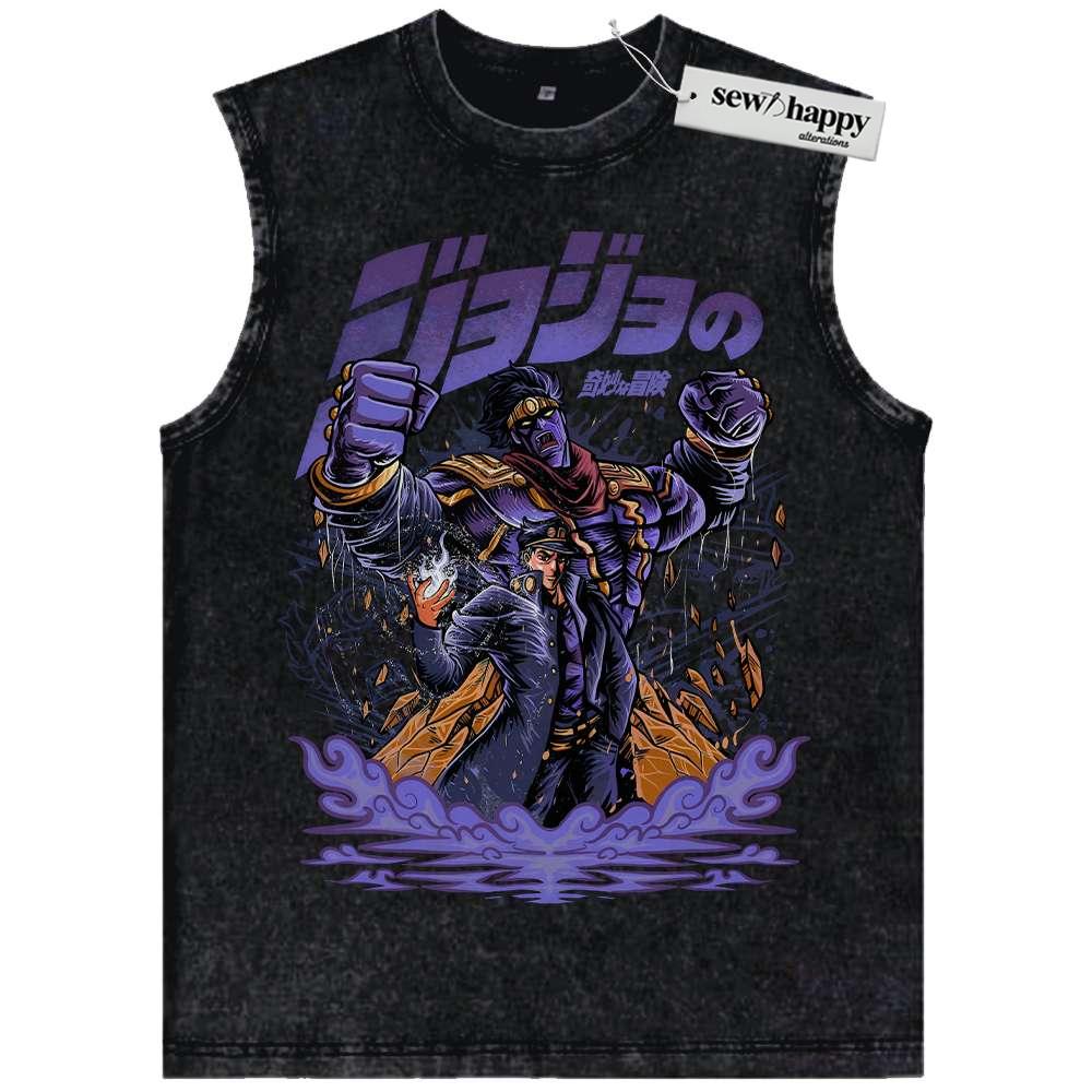 Wash Tank Top Jotaro Kujo Tank Top, JoJo’s Bizarre Adventure Tank Top, Anime Tank Top, Vintage Tank Top